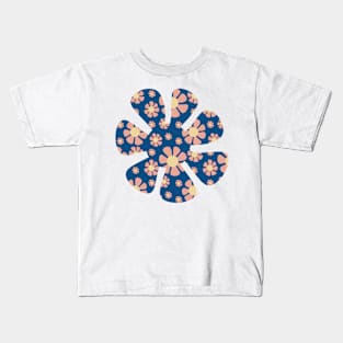 Pink Flowers on a Blue Background Kids T-Shirt